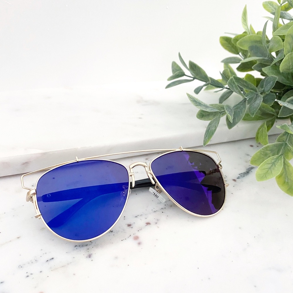 "Amira" Sunglasses || Indigo & Gold Mirror Aviator